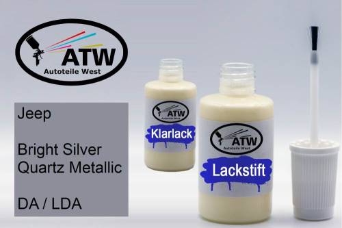 Jeep, Bright Silver Quartz Metallic, DA / LDA: 20ml Lackstift + 20ml Klarlack - Set, von ATW Autoteile West.